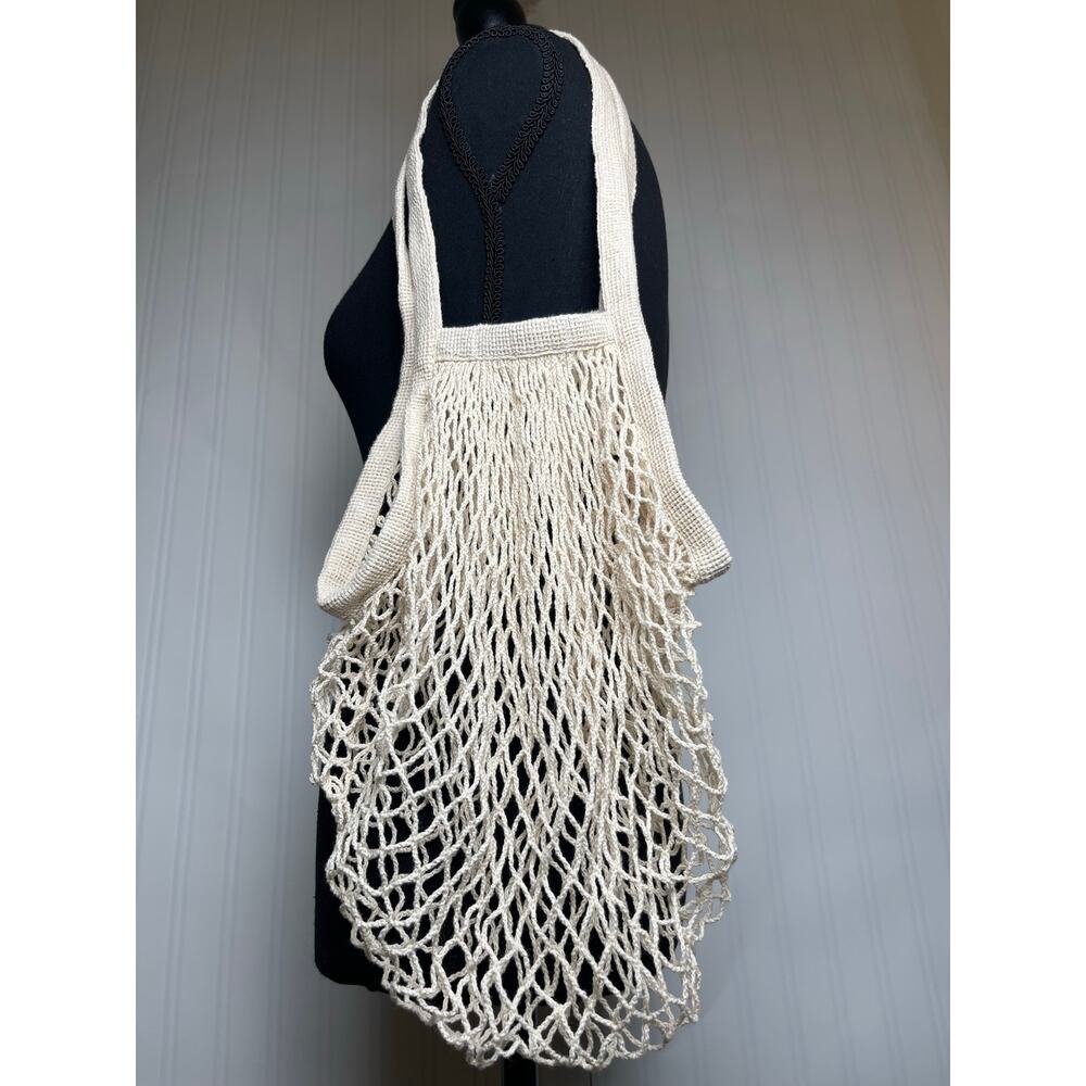 French Farmers Market Cotton Tote String Bag Cream Cottage Pastoral Mermaid Core